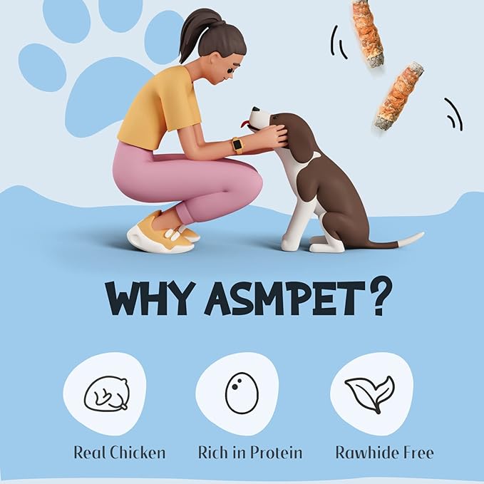 ASMPET Dog Treats Chews, Chicken Wrapped Cod Skin Sticks, Rawhide Free Cod Skin Treats for Dogs, Large, 10.6 oz-PawvioPets