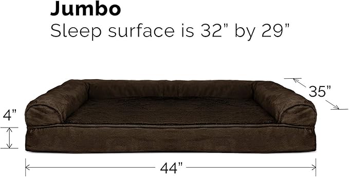 Furhaven Cooling Gel Dog Bed for Large Dogs w/ Removable Bolsters & Washable Cover, For Dogs Up to 95 lbs - Plush & Suede Sofa - Espresso, Jumbo/XL-PawvioPets