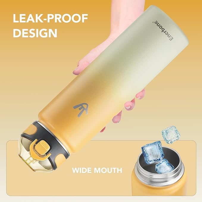 Enerbone 32 oz Insulated Water Bottle, Stainless Steel Bottle with Carrying Strap, Double-Wall Vacuum Insulation Design, Leakproof Sports Bottle with Straw, Keep Drinks Cold or Hot for Hours-PawvioPets