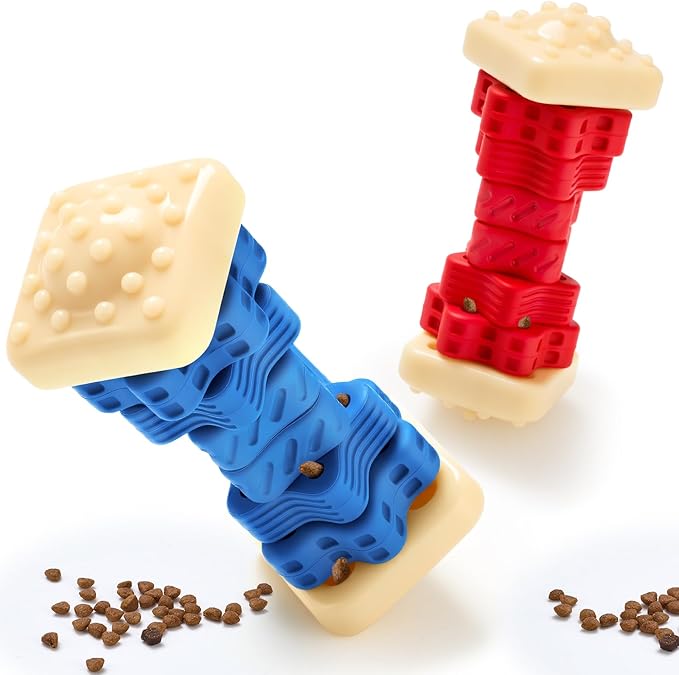 Aliceset 2 Pcs Dog Toys for Aggressive Chewers Tough Durable Indestructible Puzzle Interactive Dog Cognitive Chew Toys with Beef Flavor, Safe Rubber Bone Shape Enrichment Gift to Keep Them Busy-PawvioPets