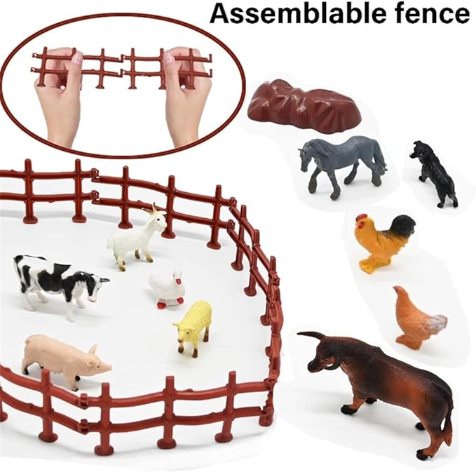 BOLZRA Mini Barn Playset, 66PCS Plastic Animals Figurines and Fence, Farm Figures Farmer Vehicle Toy Truck with Trailer for 3-12 Years Old Kids Boys Girls Toddlers-PawvioPets