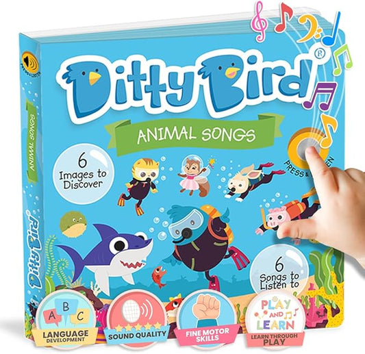 Ditty Bird Animal Songs Book for Toddlers – Interactive Sound Book with Baby Shark & More | Musical Board Book for 1-3 Year Olds | Fun, Realistic Animal Sounds | Sturdy Sensory Book for Baby-PawvioPets