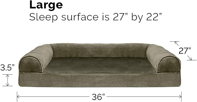 Furhaven Orthopedic Dog Bed for Large/Medium Dogs w/ Removable Bolsters & Washable Cover, For Dogs Up to 55 lbs - Faux Fur & Velvet Sofa - Dark Sage, Large-PawvioPets