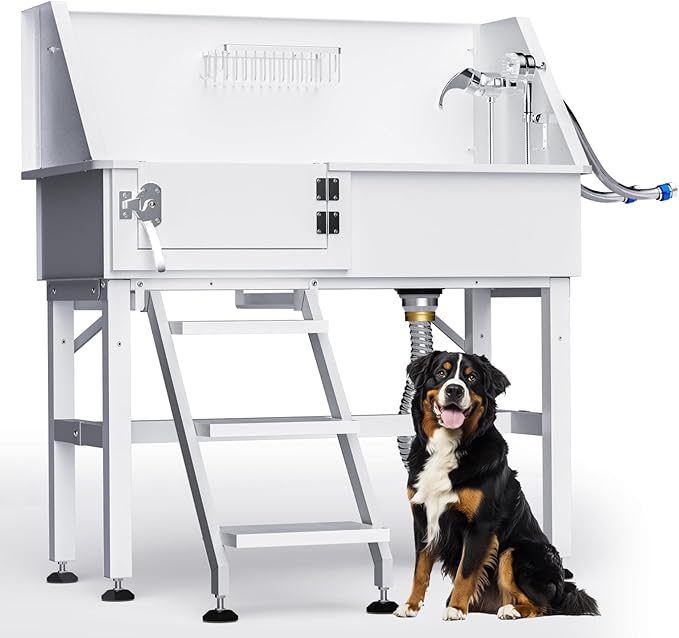 Dog Washing Station for Home,38" Professional Dog Washing Station Stainless Steel Dog Grooming Tub for Home,Equipped with Three Anti-Slip Steps, Removable Door, Pet Wash Station for Pet-PawvioPets