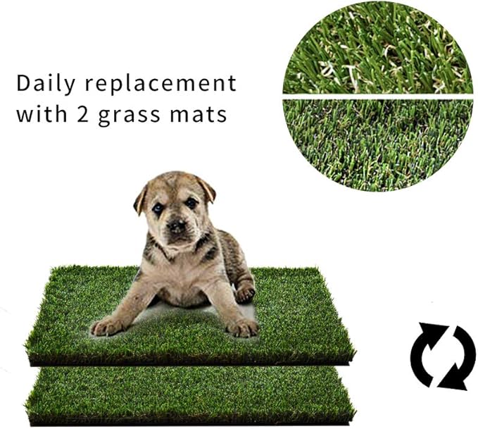 Dog Grass Pad with Foldable Dog Litter Box, Small Liner Base (23”×15”) for Balcony, 2 Artficial Grass Pee Pads for Dogs, Pee Pad Holder, Potty Training-PawvioPets