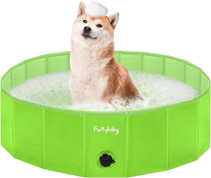 Furrybaby Dog Pool, Foldable Dog Pools for Large Dogs Portable Kiddie Pool Pet Doggie Wading Swimming PoolGreen 39''Indoor and Outdoor-PawvioPets