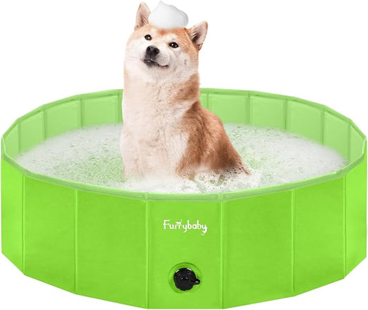 Furrybaby Dog Pool, Foldable Dog Pools for Large Dogs Portable Kiddie Pool Pet Doggie Wading Swimming PoolGreen 39''Indoor and Outdoor-PawvioPets