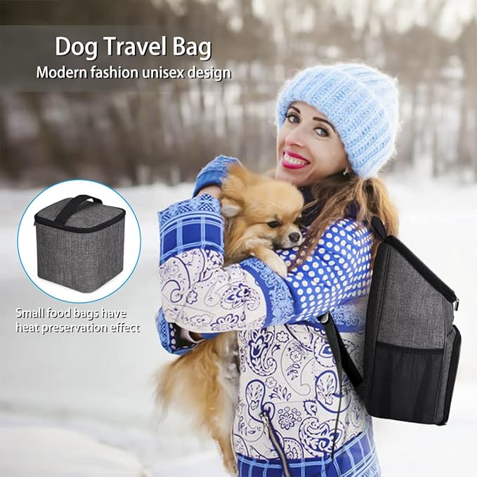 BAGLHER丨Dog Travel Bag, Airline Approved Pet Supplies Backpack, Dog Travel Backpack Accessories Set with 2 Silicone Collapsible Bowls and 2 Food Baskets, Gray-PawvioPets