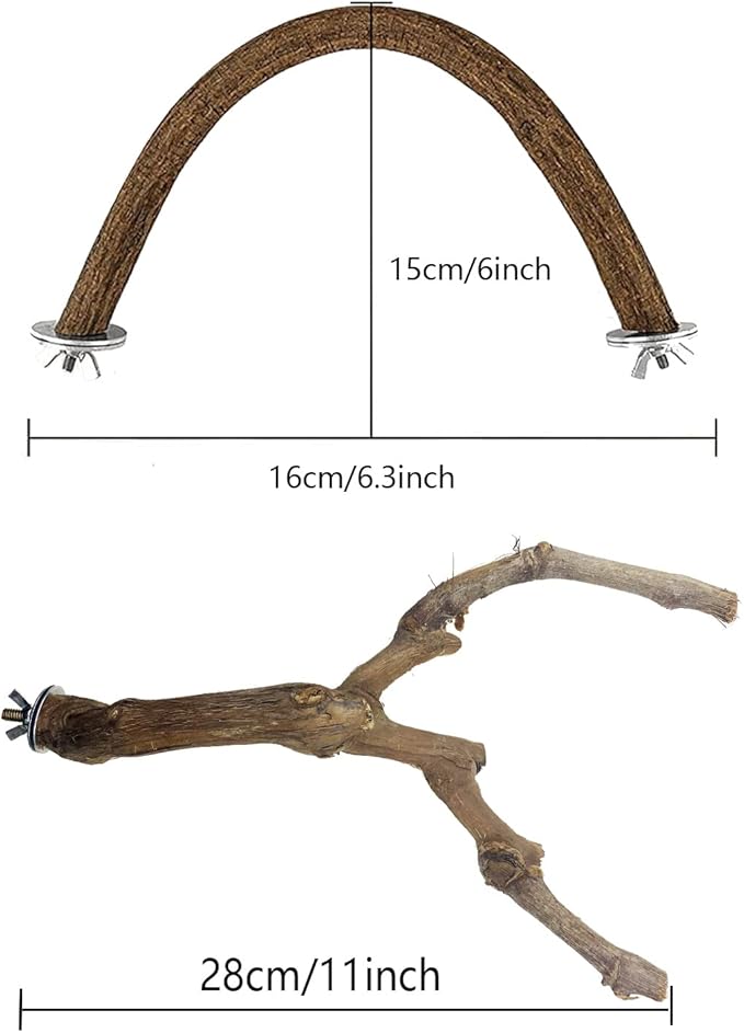 Allazone Bird Natural Wood Stand Perch Swing U Shape Natural Parrot Perch Bird Stand Pole for Parakeet, Conure, Cockatiel, Budgie, Lovebirds-PawvioPets