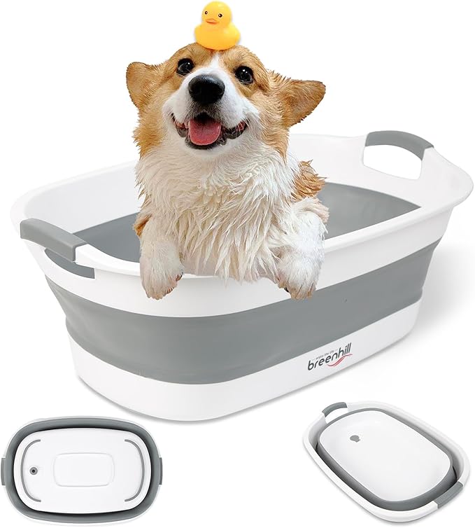 Collapsible Dog Bath Tub for Small Dogs & Cats, Portable Puppy Bath Tub with Water Drain Plug, Space Saving Foldable Pet Bathtub for Indoor & Outdoor Use, Grey-PawvioPets