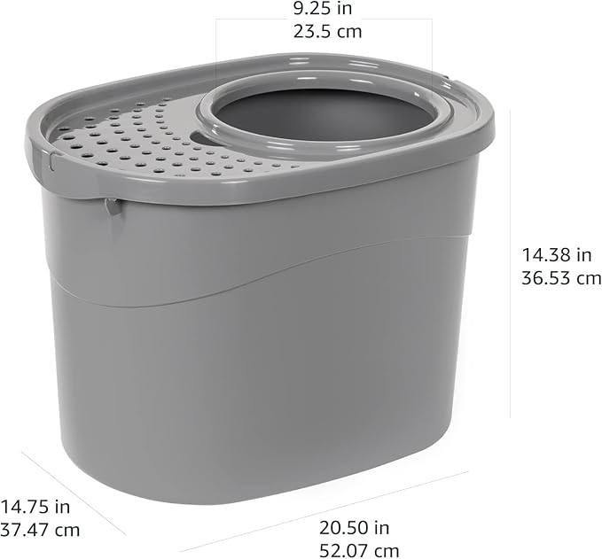 Amazon Basics Large Cat Litter Box with High Sides, Top Entry, Includes Scoop, 20.5 x 14.75 x 14.38 inches, Grey-PawvioPets