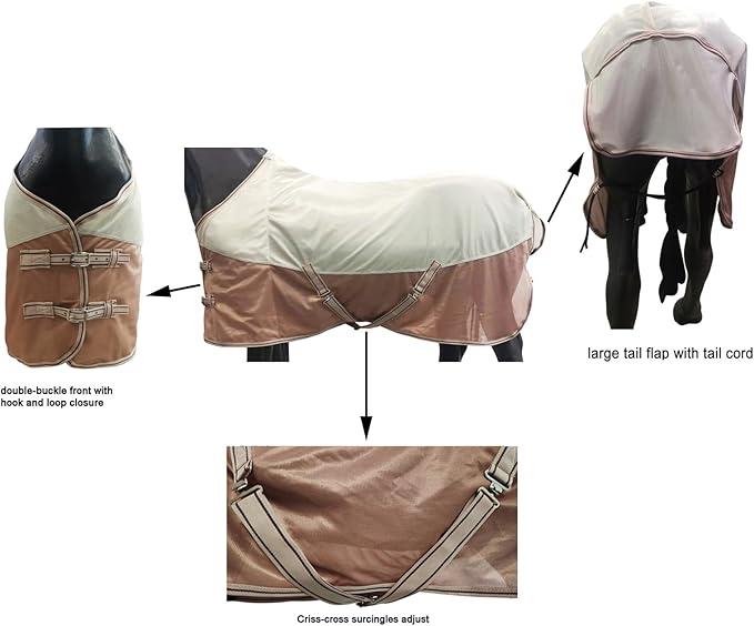 BARN & STABLE Breathable and UV Protective Tear-Resistant Mesh Horse Fly Sheet Comfy Equine Summer Sheet with Removable Web Leg Straps-PawvioPets