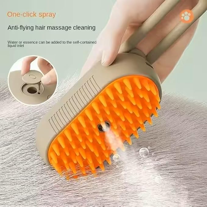 3-in-1 Steam Pet Brush for Cats & Dogs – Self-Cleaning Grooming Comb with Spray Mist, Massage & Shedding, Rechargeable USB, Anti-Static, Foldable Handle (TAN)-PawvioPets