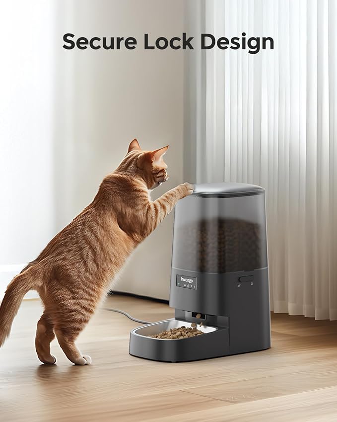 Cat Feeder Automatic - Cat Food Dispenser MeowServe S20, Auto Dog Feeder with Stainless Steel Bowl, 5L Pet Feeder with Patented Anti-Jam Port, App, Dual Lock Lid, Dual-Band WiFi & Power Supply-PawvioPets