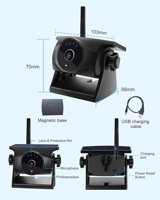 1080P Solar Wireless Backup Camera - Magnetic Hitch Rear Front Camera with Night Vision, 365-Day Standby, Waterproof, Rechargeable Battery for Horse Trailer RV Truck Car for Phone Pad Android-PawvioPets