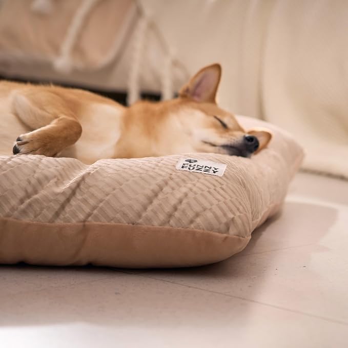 FUNNY FUZZY 2 in 1 Dog Bed Crate Pad Mat, Washable Reversible Pet Floor Mats,Fluffy Kennel Pad for Small Large Sized Dog,Indoor Cats,Sleeping Mattress, 23.6" × 17.9", Beige-PawvioPets