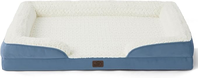 Bedsure XL Orthopedic Dog Bed for Extra Large Dogs - Washable XLarge Dog Cat Bed Waterproof, Comfort Dogs Couch Sofa with Washable Removable Cover, Pet Bed with Nonskid Bottom, Plush-Faded Denim, 42"-PawvioPets