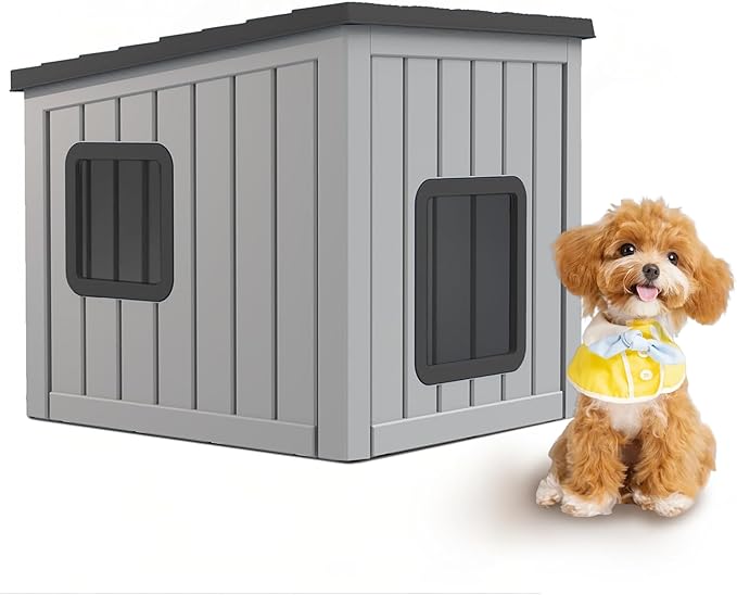 DRATO Dog House Indoor and Outdoor with Weatherproof Roof Removable Floors for Small to Middle Sized Dogs Easy to Assemble (Gray, 24.65 * 21.5 * 22.21)-PawvioPets