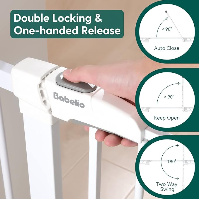 Babelio Baby Gate, 29-48 Inch Auto Close Pet Gate, Easy Install Pressure-Mounted Safety Gate, Extra Wide Pet Gate for Stairs and Doorways, 2 Pack White-PawvioPets