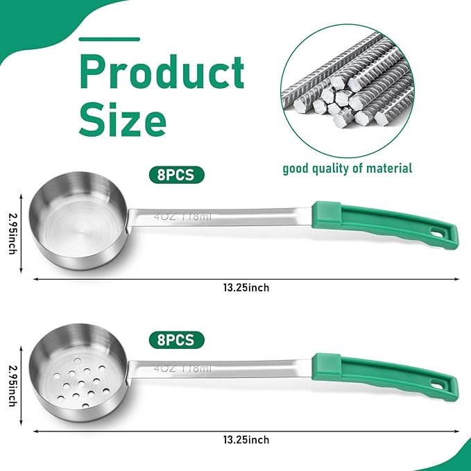 16 Pcs Portion Control Serving Spoons, Restaurant Measuring Serving Ladle Utensils, Portion Control Slotted Scoops for Weight Loss, Solid and Perforated Scoops(Green,4 oz)-PawvioPets
