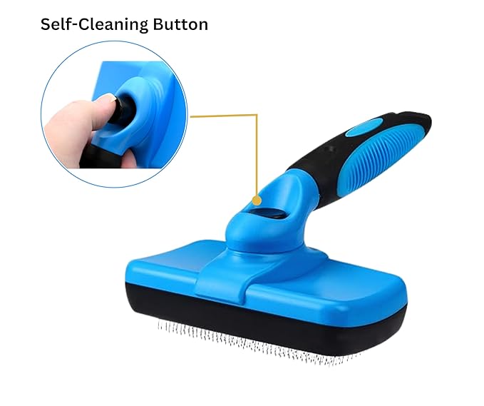 3-in 1 Dog & Cat Grooming Supplies- Self-cleaning Slicker Brush, Deshedding Rake Comb, And Finger Toothbrush For Dogs & Cats | Perfect For Pet Grooming Kit, Dematting And Dental Tool (blue)-PawvioPets