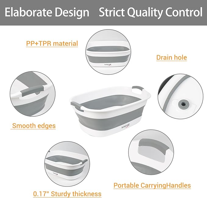 Collapsible Dog Bath Tub for Small Dogs & Cats, Portable Puppy Bath Tub with Water Drain Plug, Space Saving Foldable Pet Bathtub for Indoor & Outdoor Use, Grey-PawvioPets