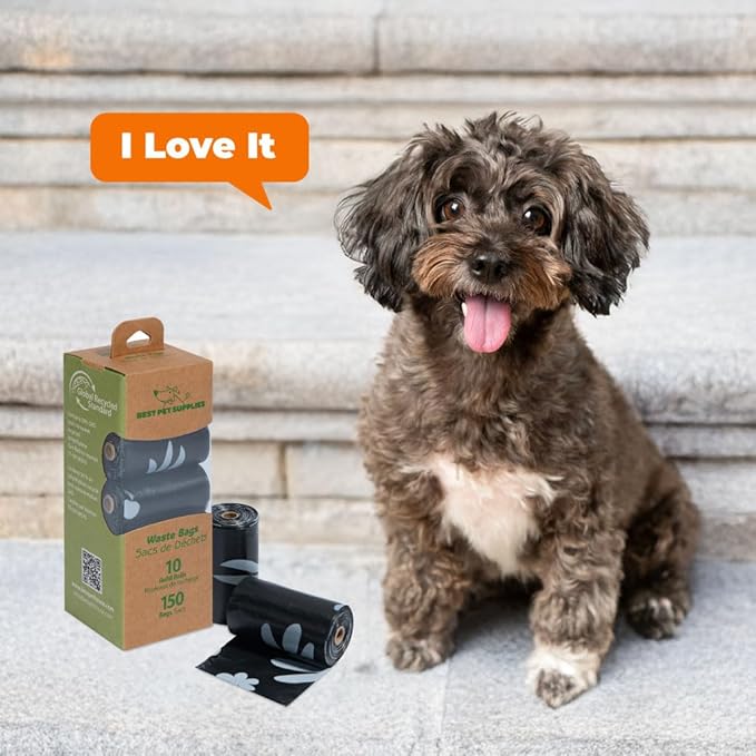 Best Pet Supplies Poop Bags for Dogs, 50% Post-Consumer Recycled Content dog waste bags on rolls, fits all poop bag holders for leashes - Black, 150 Count, Unscented-PawvioPets