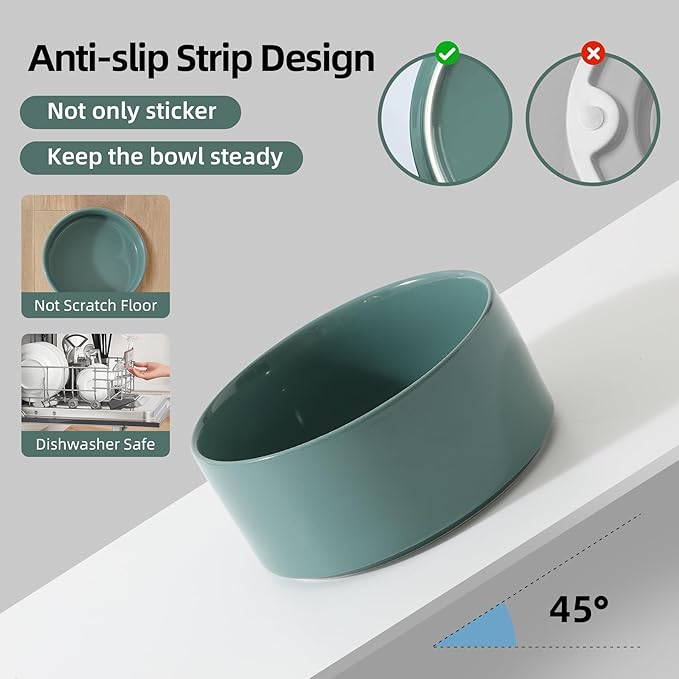 Ceramic Set of 2 Cat Bowls, Food and Water Bowls for Cats, Kitty, 2pcs Cat Dishes, Pet Feeder(5.1inch, 2 x Light Green Bowls)-PawvioPets