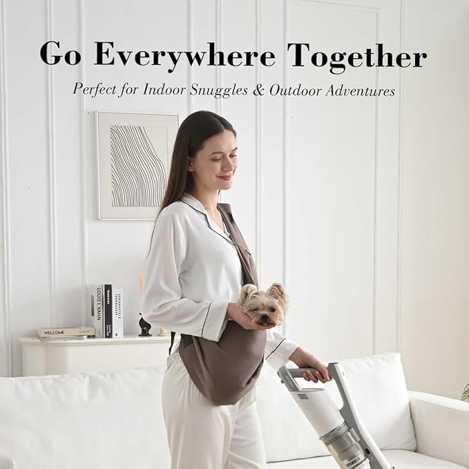 Dog & Cat Carrier Sling, Adjustable Soft Padded Shoulder Puppy Carrier, Hands-Free Dog Carrier Bag with Double Safety Buckles Premium Material for Outdoor Travel (Caramel, L)-PawvioPets