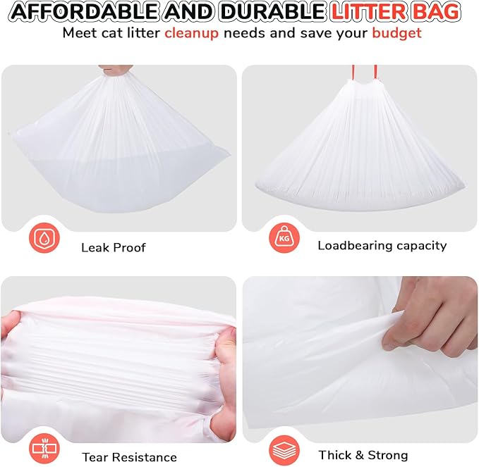 80 Count Thicken Cat Litter Box Liners for Automatic Cat Litter Box and Litter-Robot 4/3, Heavy-Duty Drawstring Kitten Litter Drawer Liners Disposable 25" x 16"-PawvioPets