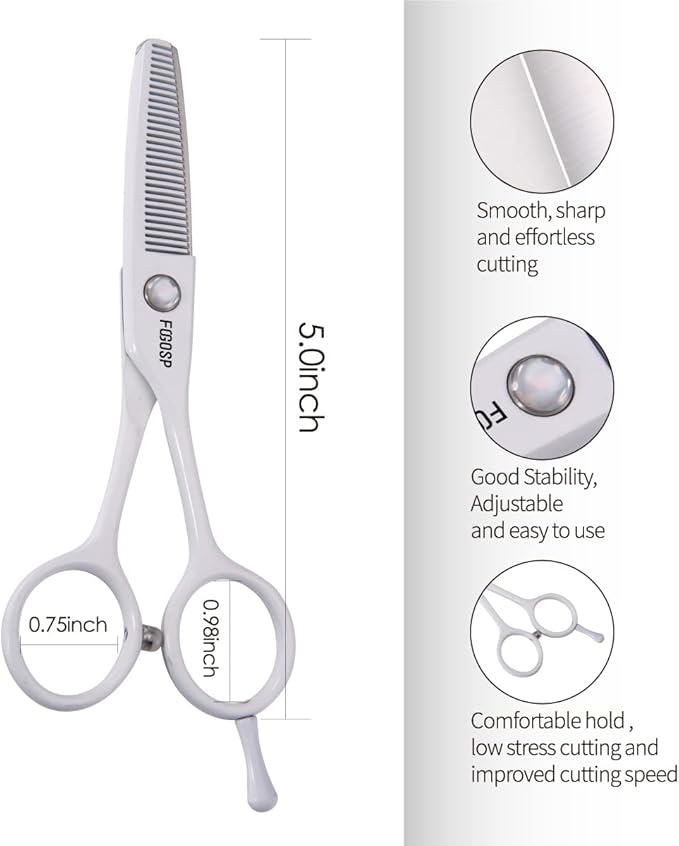 5 in Thinning Shears for Dogs Grooming Face for Small Dogs Eyes Face Paw Professional Small Cat Grooming Scissors(5" Blender,White)-PawvioPets