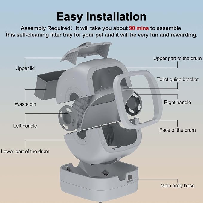 Automatic Self-Cleaning Cat Litter Box with APP-Controlled, Weight Tracking – 86L Ultra-Quiet, Smart Health Monitor, and Safe Anti-Pinch Design (Assembly Required) -Light Grey-PawvioPets