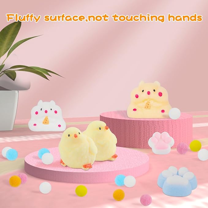 6 Pcs Taba Squishy , Kit Squeeze Toy ,Include Squishies( 2 Cat Paws & 2 Chick,2 Hamster), Soft Stress Relief Squeeze Toy,tress Relief Sensory Toy-PawvioPets