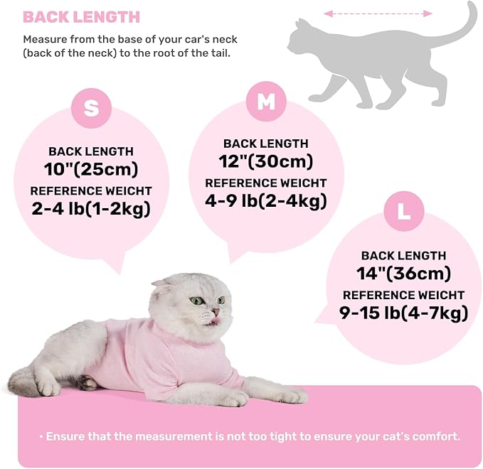 Breathable Cat Recovery Suit for Female/Male, Anti-Licking Kitten Onesie - Cat Surgery Pajamas with Sleeve After Spay, Prevent Shedding, Abdominal Wounds, Skin Diseases or E-Collar Alternative-PawvioPets