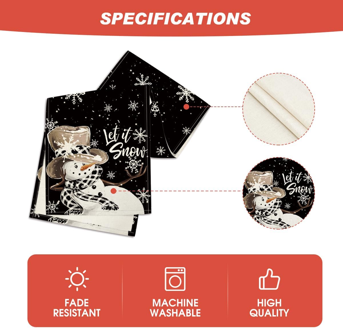 Artoid Mode Black Snowman Snowflake Let it Snow Winter Table Runner, Christmas Kitchen Dining Table Decoration for Home Party Decor 13x108 Inch