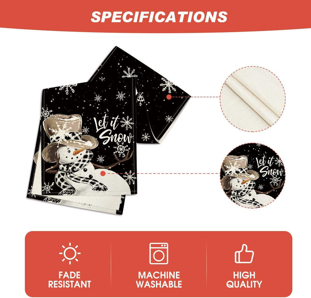 Artoid Mode Black Snowman Snowflake Let it Snow Winter Table Runner, Christmas Kitchen Dining Table Decoration for Home Party Decor 13x120 Inch