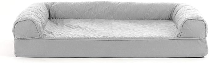 Furhaven Cooling Gel Dog Bed for Medium/Small Dogs w/ Removable Bolsters & Washable Cover, For Dogs Up to 35 lbs - Quilted Sofa - Silver Gray, Medium-PawvioPets