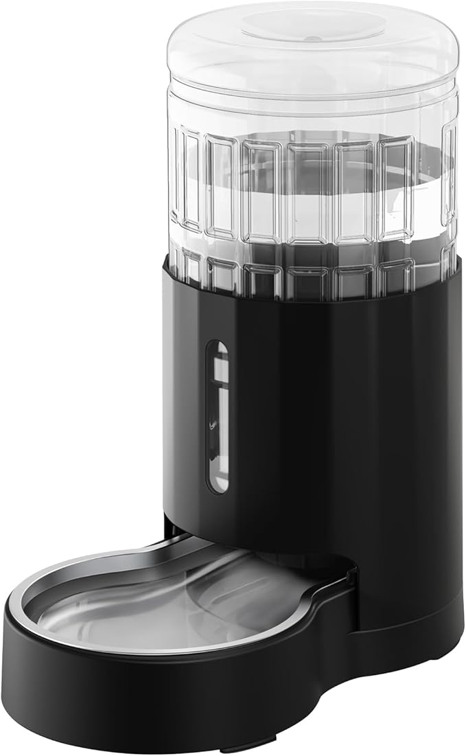 CZPET Automatic 4L/1Gal/135Oz Cat Water Dispenser with Stainless Steel Bowl, Gravity Waterer for Small Medium Dog Puppy Kitten (Black)-PawvioPets