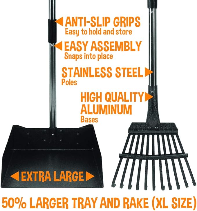 Bodhi Dog Pooper Scooper for Large Dogs - Heavy Duty Metal Poop Scoop w/Long Handle Tray & Rake - Dog Poop Scooper for Yard, Grass, Street, Gravel & Outdoor Areas - Pet Waste Cleanup Tool-PawvioPets