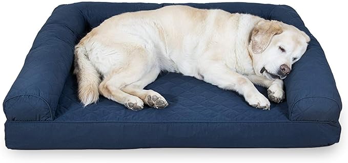 Furhaven Cooling Gel Dog Bed for Large Dogs w/ Removable Bolsters & Washable Cover, For Dogs Up to 95 lbs - Quilted Sofa - Navy (Blue), Jumbo/XL-PawvioPets