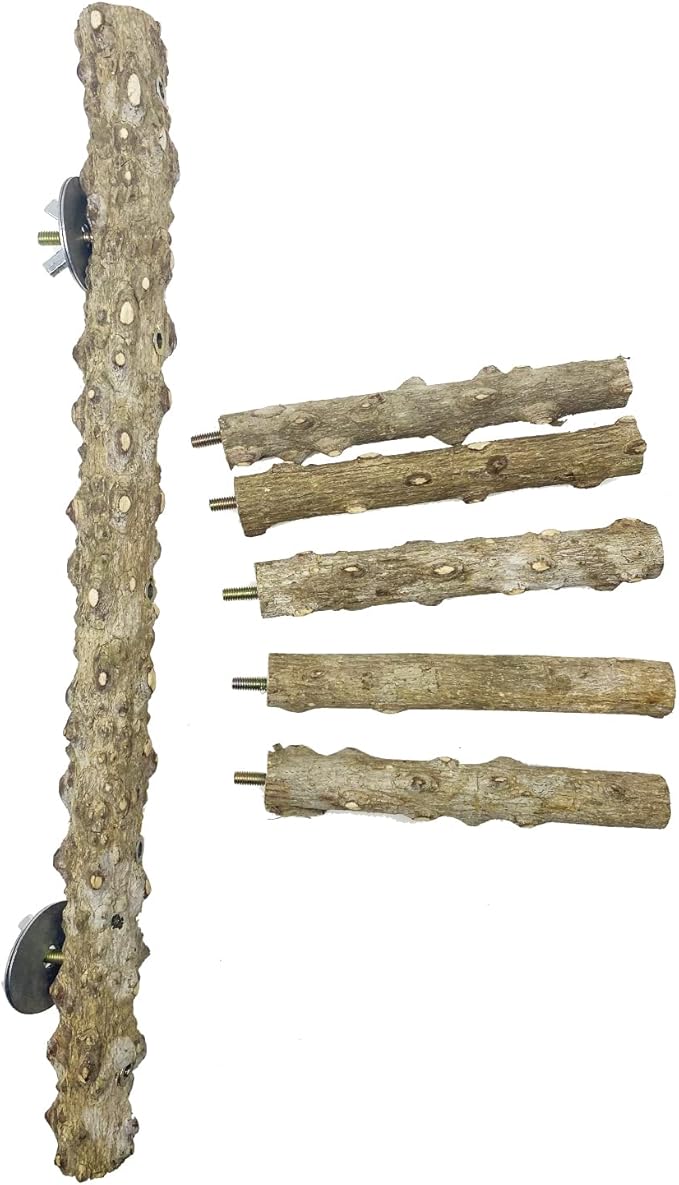 Allazone 3 PCS Nature Wood Bird Ladder Perch Nature Wood Stand Parrot Chew Toy Cage Hanging Pet Cage Bird Climbing Step Ladders for Small Animal-PawvioPets