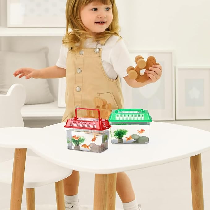 4pcs Mini Fish Tank: Portable Handheld Fish Tank Lightweight Aquarium Mini Portable Snail Terrarium Crabs Habitat for Shrimp Turtle Shrimp Goldfish Beach Toys Plastic (Random Color) 5.89X4.32X3.73In-PawvioPets