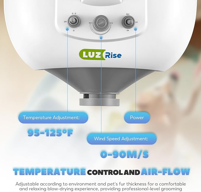 Dog Dryer for Pet Grooming Professional, 6HP/3500W High Velocity Blow Dryer for Dogs, Dual Motor Pet Dryer, Adjustable Temperature 95-125℉ & Airflow 0-90 M/S, 2.5-7.5 FT Hose with 4 Nozzles-PawvioPets