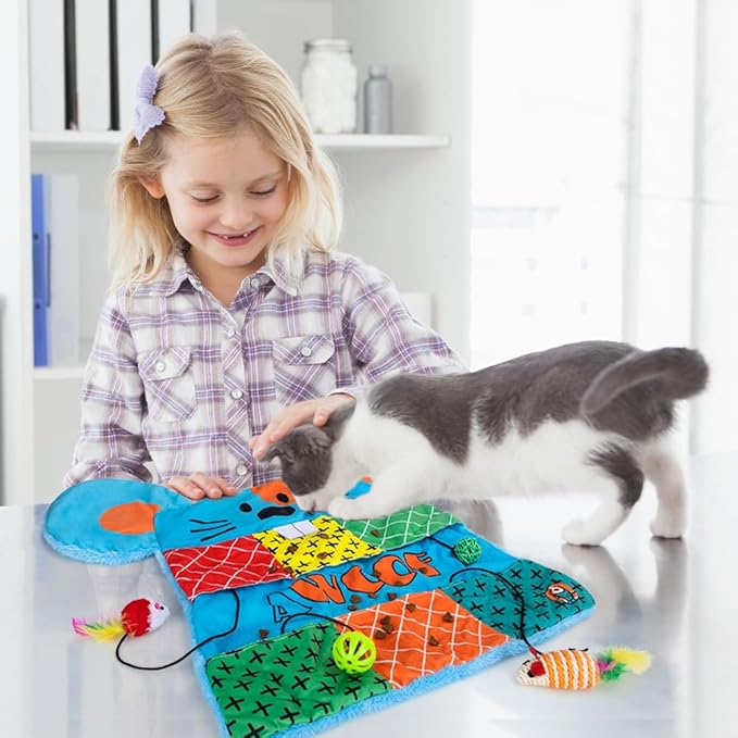 AWOOF Cat Mat, Cute Soft Catnip Mat, Cat Activity Mat Machine Washable Catnip Toys Interactive Cat Toys for Indoor Cats (Mouse Shape)-PawvioPets