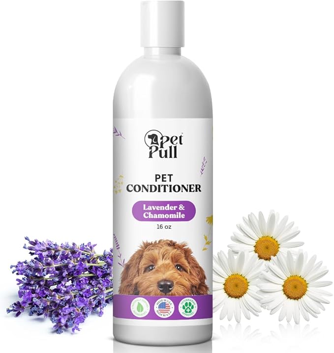 Dog Conditioner Puppy Essentials - Moisturizing Conditioner for Dogs with Lavender and Chamomile Scent - Plant Based Dog Bath Supplies Detangle and Revive Pet's Coat - Made in USA (16 Oz)-PawvioPets