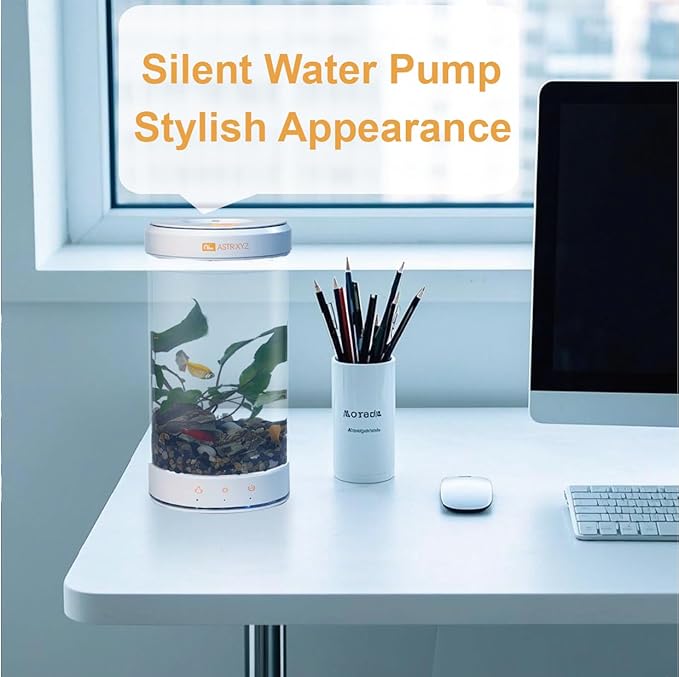 Aquarium Kit-1.5 Gallon Self-Cleaning Betta Fish Tank with 3-in-1 Filtration System, Oxygenation,Water Circulation, Multi-Color LED Lights - Quiet Desktop Aquarium for Home,Office & Gifts(White)-PawvioPets