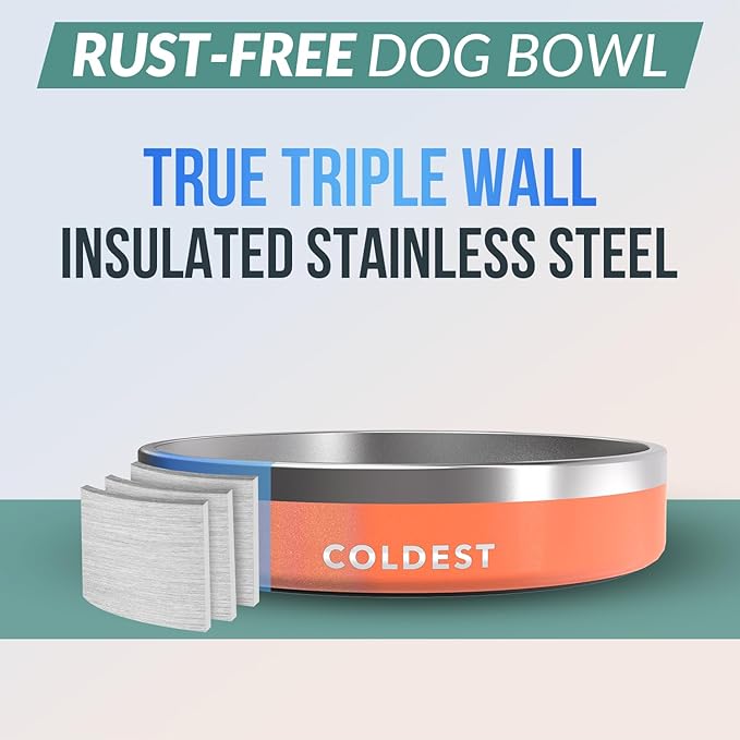 Coldest Dog Bowl - Anti Rust Metal, Non Slip, 3 Layers Insulated Stainless Steel Dog Bowls - Spill Proof & Heavy Duty - Water Bowl for Dogs, Cats & Pets, Dish Washer Safe (21 oz, Mars Red Glitter)-PawvioPets