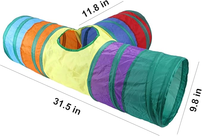 32Pcs Cat Toys Kitten Interactive Pet Toys Assortments, Foldable Rainbow Tunnel, Teaser Wand Fluffy Mouse Crinkle Balls Bell Play for Puppy Kitty (3 way)-PawvioPets