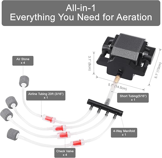AquaMiracle 6/8/16W Quiet Fish Tank Air Pump 200/317/475GPH High Pressure Aquarium Air Pump Commercial Air Pump Pond Aerator Bubbler Hydroponics Air Pump-PawvioPets