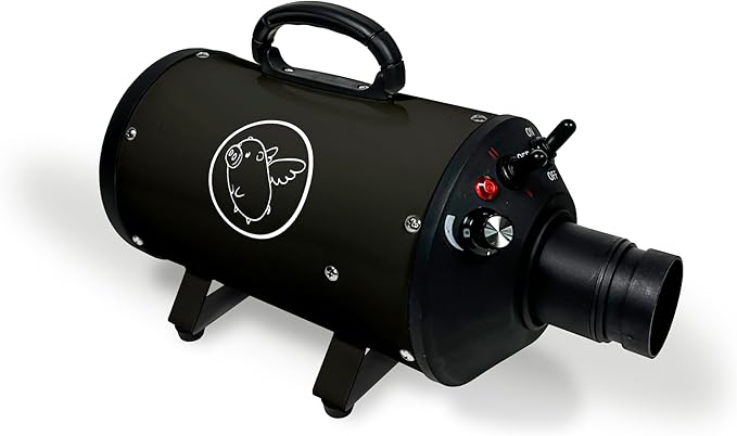 Flying Pig High Velocity Dog Pet Grooming Dryer w/Heater (Flying One, Black w/White Logo)-PawvioPets
